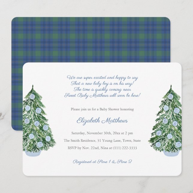 Invitación Chinoiserie Navidades Baby Shower For Boy Poem (Anverso / Reverso)
