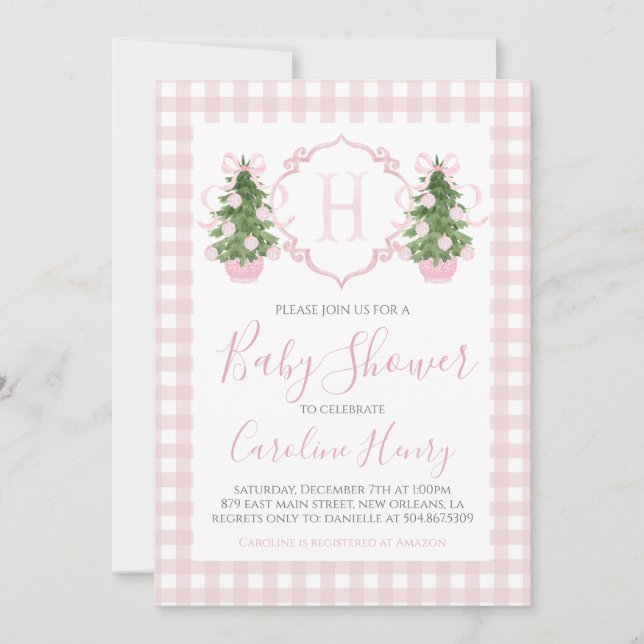 Invitación Chinoiserie Navidades Pink Preppy Baby Shower (Anverso)