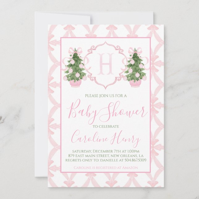 Invitación Chinoiserie Navidades Pink Preppy Baby Shower (Anverso)