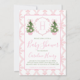 Invitación Chinoiserie Navidades Pink Preppy Baby Shower