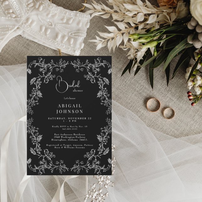 Invitación Chinoiserie negra y blanca elegante ducha de novia (Subido por el creador)