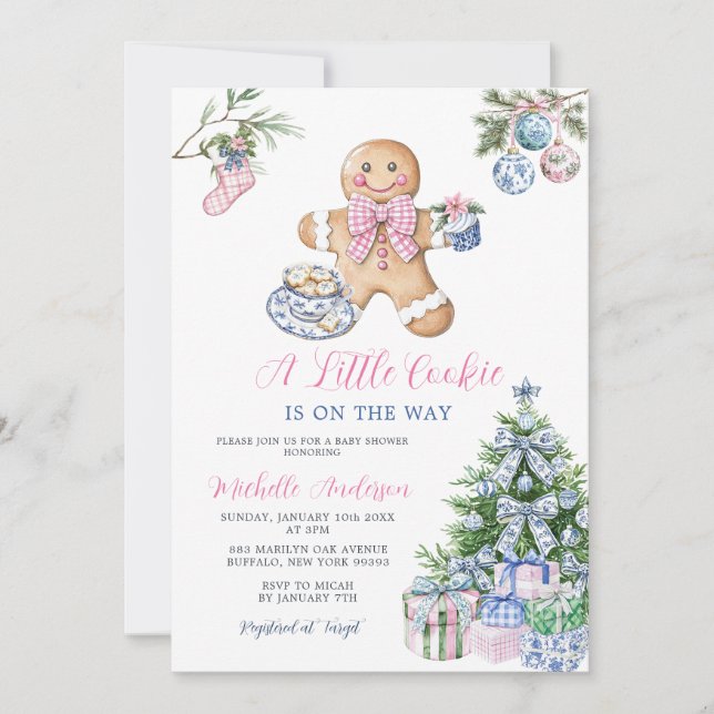 Invitación Chinoiserie Pequeña Cookie Navidades Baby Shower (Anverso)
