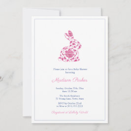 Invitación Chinoiserie Pink Bunny Baby Shower
