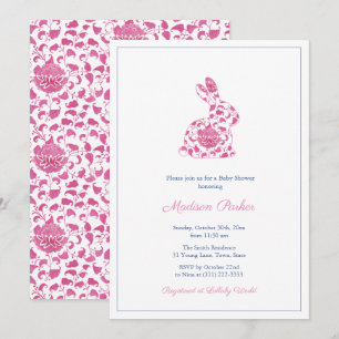 Invitación Chinoiserie Pink Bunny Baby Shower