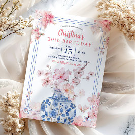 Invitación Chinoiserie Pink Cherry Blossom Fiesta de cumpleañ