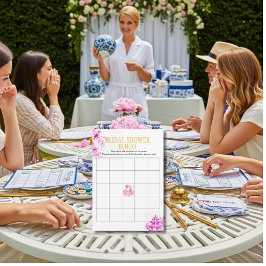 Invitación Chinoiserie Pink Willow Bridal Shower Bingo game