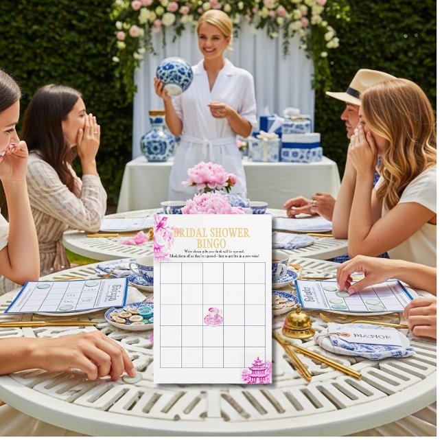 Invitación Chinoiserie Pink Willow Bridal Shower Bingo game (Chinoiserie Pink Willow Bridal Shower Bingo game)