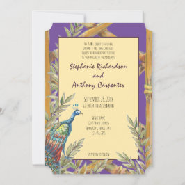 Invitación Chinoiserie Purple Peacock Watercolor Boda