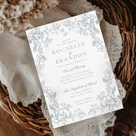 Invitación Chinoiserie romántica Boda azul francés antiguo
