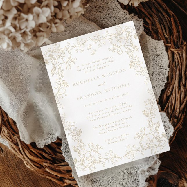 Invitación Chinoiserie romántica Boda de oro francés antiguo (Subido por el creador)