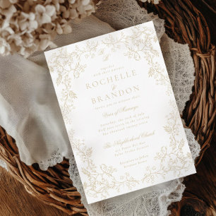 Invitación Chinoiserie romántica Boda de oro francés antiguo