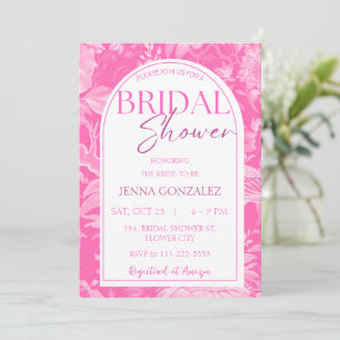 Invitación Chinoiserie rosa caliente Floral Peony Bridal Show