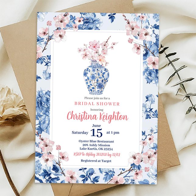 Invitación Chinoiserie Rosa Flor de Cerezo Despedida de Solte (Subido por el creador)