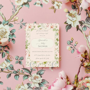 Invitación Chinoiserie rosa Floral Baby Shower