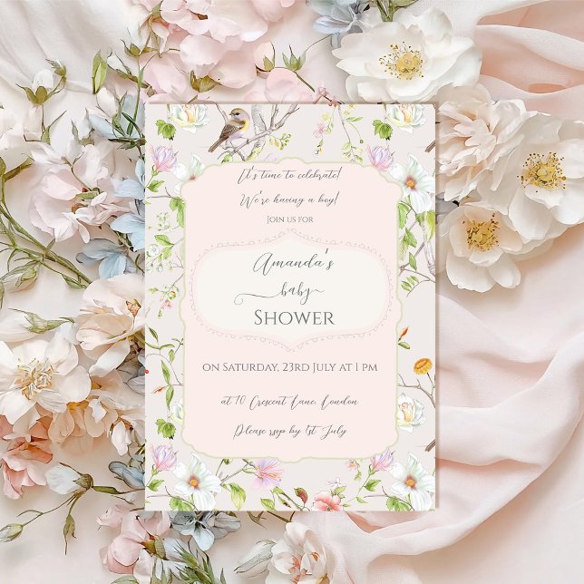Invitación Chinoiserie rosa Floral Baby Shower (Subido por el creador)