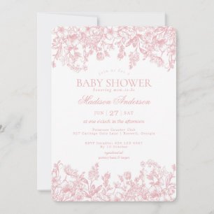 Invitación Chinoiserie rosa Vintage Floral Baby Shower