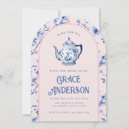Invitación Chinoiserie rosa y azul Tea Pot Tea