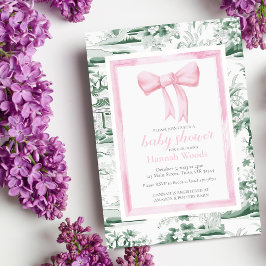 Invitación Chinoiserie rosa y verde con edición trasera