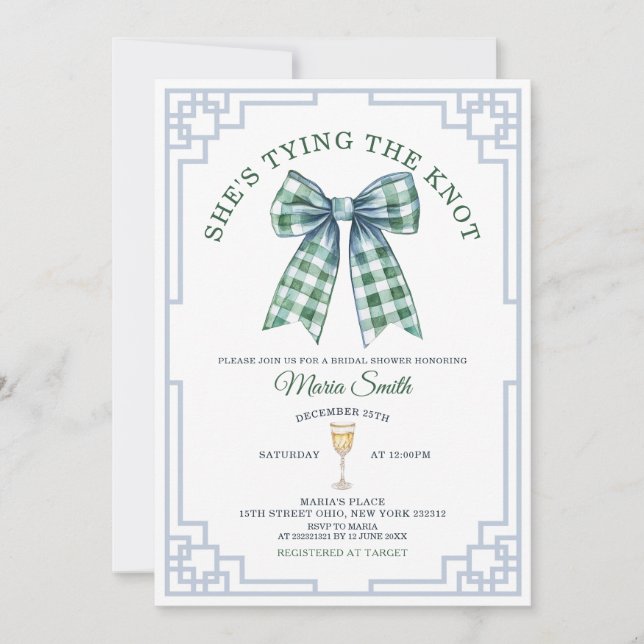 Invitación Chinoiserie Shes Tying Tying Knot Bow Bridal Showe (Anverso)