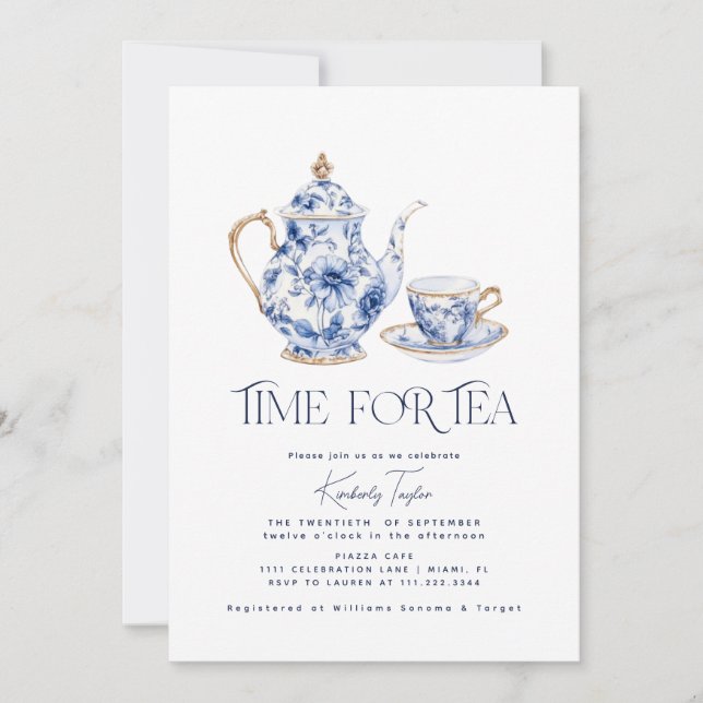 Invitación Chinoiserie Tiempo para la ducha de novia en el té (Anverso)