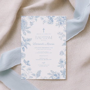 Invitación Chinoiserie Toile Azul Floral Bautizo