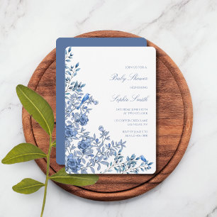 Invitación Chinoiserie Toile Azul Polvoriento Fiesta de Bebé