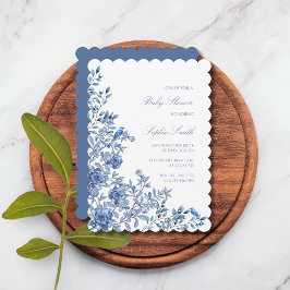 Invitación Chinoiserie Toile Blue Delicate Floral Baby Shower