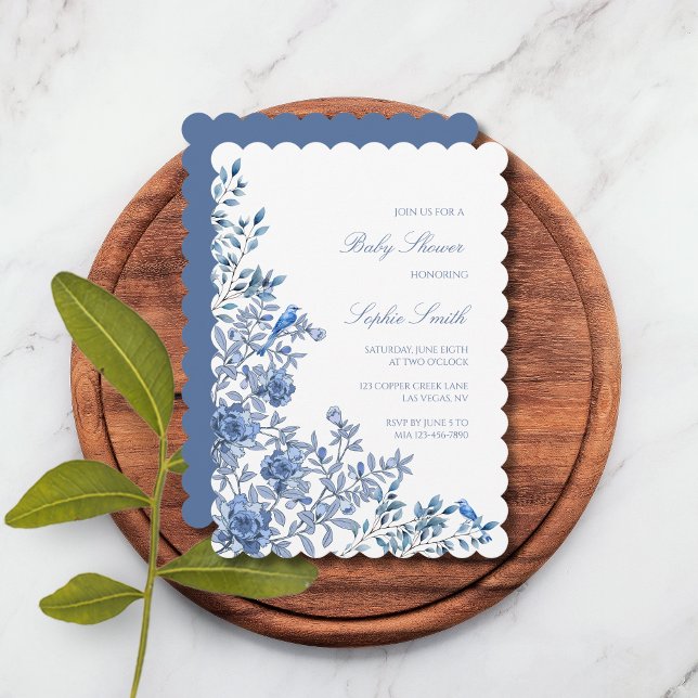 Invitación Chinoiserie Toile Blue Delicate Floral Baby Shower (Subido por el creador)