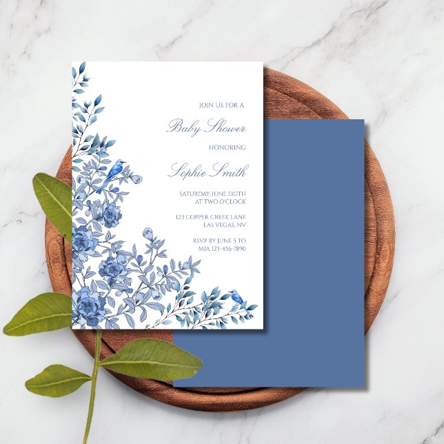 Invitación Chinoiserie Toile Blue Floral Baby Shower (Subido por el creador)