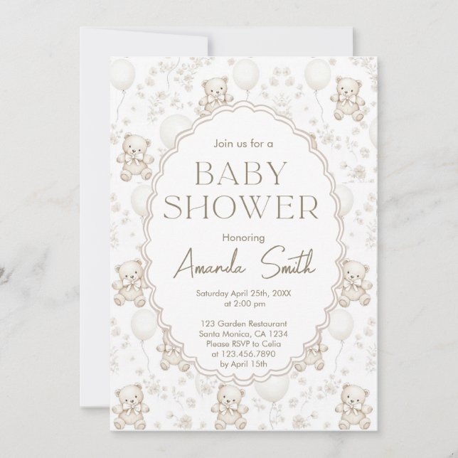 Invitación Chinoiserie Toile de Jouy Bear Baby Shower (Anverso)