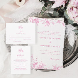 Invitación Chinoiserie Toile Pink Floral Boda