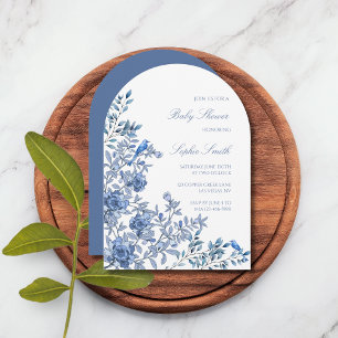 Invitación Chinoiserie Toile Soft Blue Floral Baby Shower