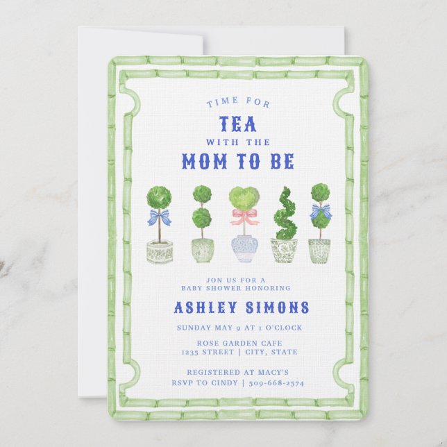 Invitación Chinoiserie Topiary Baby Shower | Fiesta del té (Anverso)