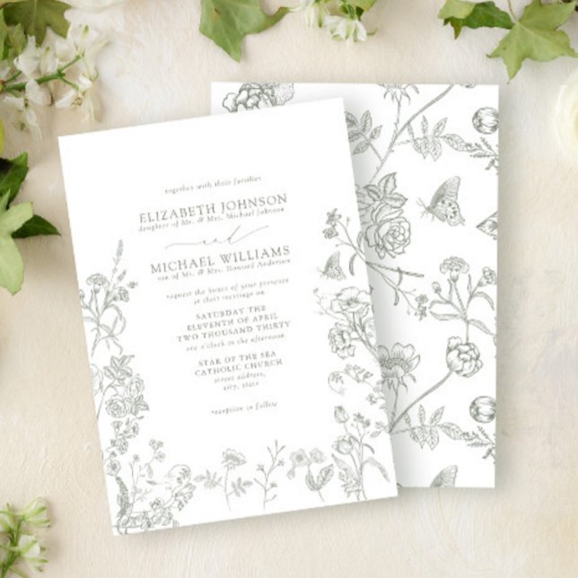 Invitación Chinoiserie verde formal Boda floral victoriano (Subido por el creador)