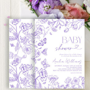 Invitación Chinoiserie Vintage Floral Lavender Baby Shower