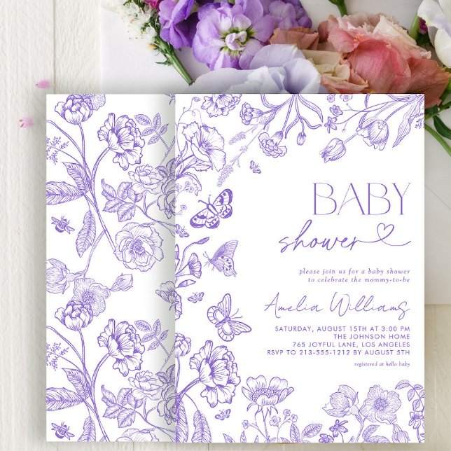 Invitación Chinoiserie Vintage Floral Lavender Baby Shower (Subido por el creador)