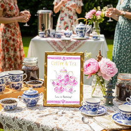 Invitación Chinosierie Pink Coffee & Tea Love is Brewing Sign