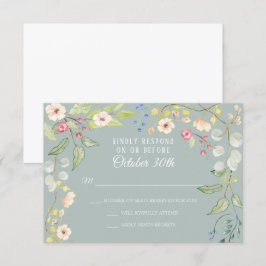 Invitación Chintz inglés plata sage rubor acuarela RSVP