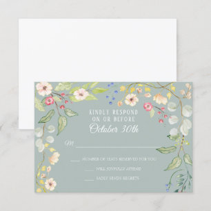 Invitación Chintz inglés plata sage rubor acuarela RSVP