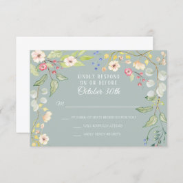Invitación Chintz inglés plateado sage rosa acuarela RSVP