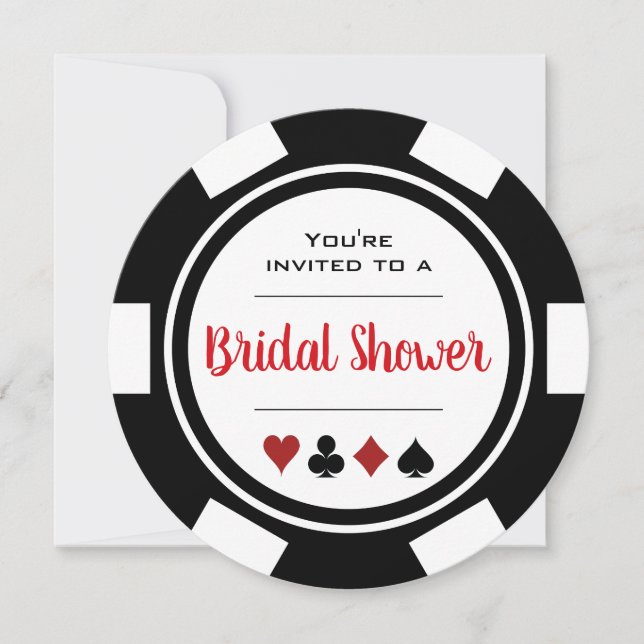 Invitación Chip de Casino de Poker ducha de novia blanca y ne (Anverso)