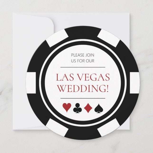 Invitación Chip de póker Boda de Las Vegas Blanco negro (Anverso)