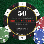 Invitación Chip de póquer 50.ª fiesta de cumpleaños<br><div class="desc">Guay,  negro,  blanco,  rojo y oro casino chip de poker 50 cumpleaños invitación de fiesta. Personalízalo con los detalles de tu evento y una foto en la parte posterior.</div>
