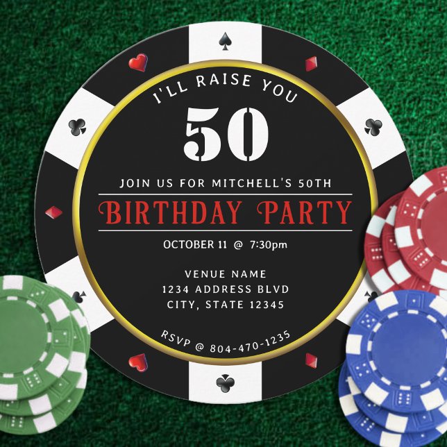 Invitación Chip de póquer 50.ª fiesta de cumpleaños (Poker Chip 50th Birthday Party Invitation
)