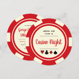 Invitación Chip de póquer Red Off-White Casino Night Birday