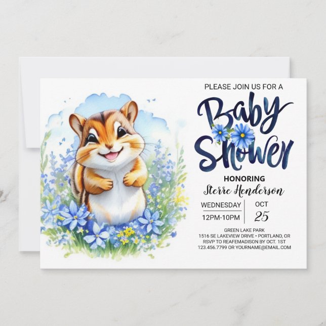 Invitación Chipmunk Blue Boy Baby Shower (Anverso)