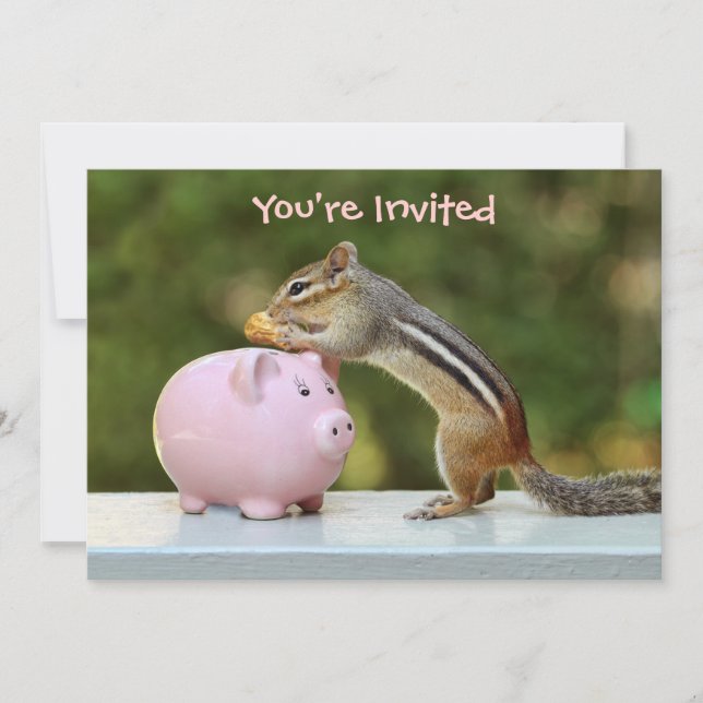 Invitación Chipmunk lindo con una divertida foto del banco pi (Anverso)