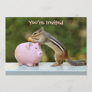 Invitación Chipmunk lindo con una divertida foto del banco pi