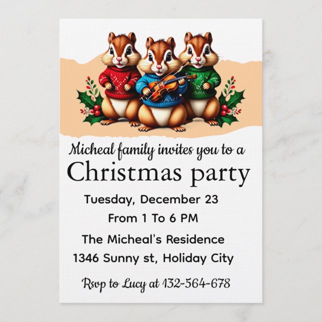 Invitación Chipmunks Christmas Party Invitation (Anverso)