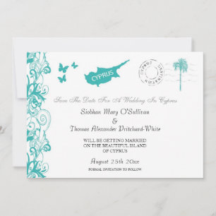 Invitación Chipre Guarde la Fecha en Aqua y Blanco